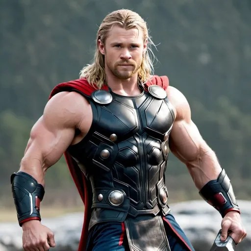 Prompt: thor showing off his big buff muscles