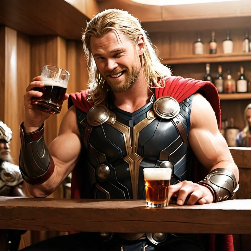 Prompt: thor getting drunk in asgard