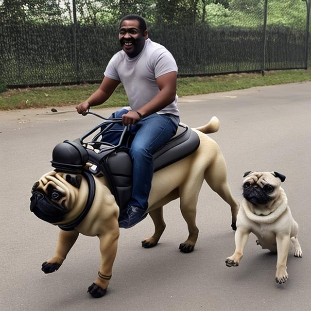 Prompt: Black man riding pug dog
