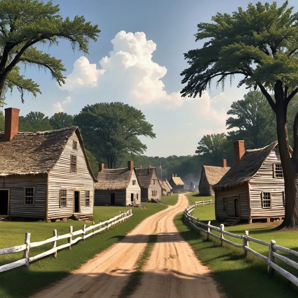 Prompt: Colonial village in early america 