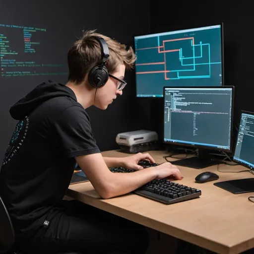 Prompt: picture of someone coding a game with jumping
