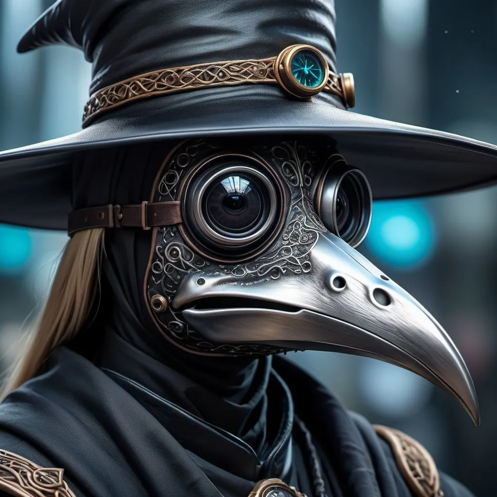 Prompt: plague doctor, menacing, evil, Miki Asai Macro photography, close-up, hyper detailed, trending on artstation, sharp focus, studio photo, intricate details, highly detailed, by greg rutkowski