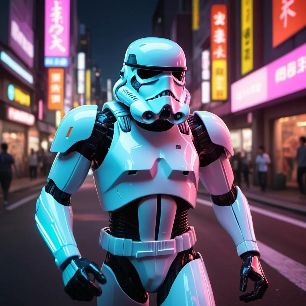 Prompt: "Angled shot of a neon stormtrooper running through a bright neon Tokyo street, "neon_light!!!", by Artgerm, bright headlights, photorealistic, intricately detailed, under glow, refraction, iridescent, sharp focus, artistic, epic, “establishing_shot”"
Weight:1   

"An intricately detailed muscle car outlined with neon lights, 32k resolution, molecular precision, ultra sharp focus, concept art, dynamic lighting, Unreal Engine 5, trending on Artstation, intricately detailed, hyperdetailed, Epic, Professional photography, natural lighting, canon lens, shot on dslr, 64 megapixels, sharp focus, splash screen art, stunning light"
Weight:0.8  32k resolution, molecular precision, ultra sharp focus