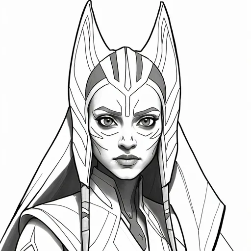 Prompt: single line drawing of Ahsoka Tano (Ahsoka), black and white, lineart, 32k resolution