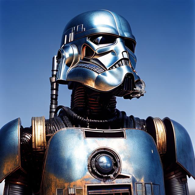 Prompt: IG-88 (Star Wars), scarred, dented (Star Wars), dusty and windblown background, professional portrait photography by Martin Schoeller, by Mark Mann, by Steve McCurry, bokeh, studio lighting, canon lens, shot on dslr, 64 megapixels, sharp focus