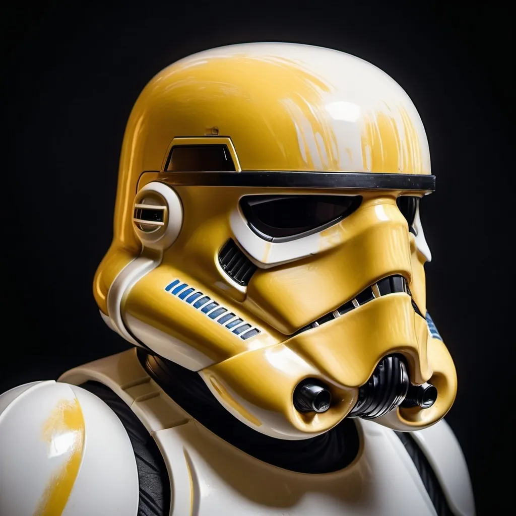 Prompt: (film grain),ultrarealistic, photoart_style,(yellow and black, vivid, minimalist, beautiful stormtrooper face, golden make-up,side view profile),realistic, Wide angle lens, high contrast, dark black tone,Cinematic Lighting, movie-level texture, hand-painted details, epic, meticulous,perfect composition, dynamic play of light, rich colors, epic shot, perfectly quality, natural textures,high detail, photoshadow, (natural colors, correct white balance, color correction, dehaze),(intricate detailed), 32k resolution, molecular precision, sharp focus