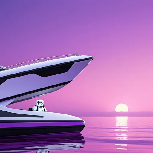 Prompt: 1stormtrooper, zyxch, watercraft, boat, outdoors, ocean, water, scenery, sky, bird, pink background, solo, shadow, purple theme, ship, purple sky masterpiece, newest, absurdres, safe, 32k resolution, molecular precision. ultra sharp focus.