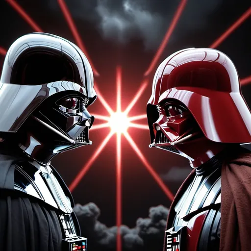 Prompt: face to face, Anakin Skywalker and Darth Vader. Good and evil battle in heaven. realist. Vivid colors.
Dark red and white cloud background., ultra hd, realistic, vivid colors, highly detailed, UHD drawing, pen and ink, perfect composition, beautiful detailed intricate insanely detailed octane render trending on artstation, 8k artistic photography, photorealistic concept art, soft natural volumetric cinematic perfect light, 32k resolution, molecular precision.