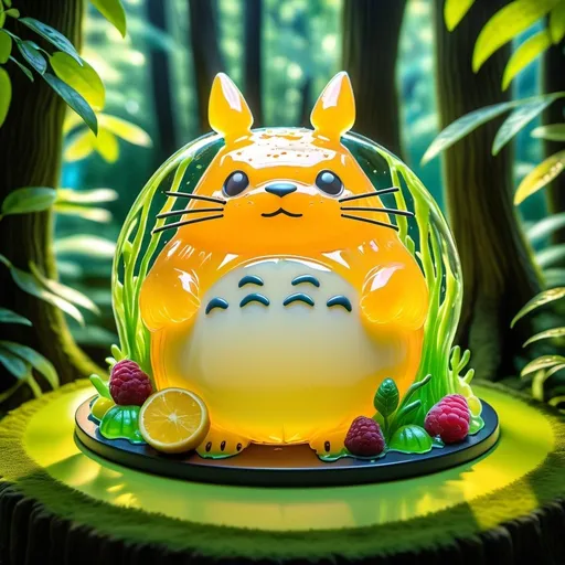 Prompt: beautiful jelly sculpture masterpiece of Totoro crafted from vibrant orange jelly exploring a jelly forest of lime jelly. The trees are speckled with raspberry jelly, whimsical scene made of colorful jelly, hyperrealistic, 32k resolution concept art, hyperdetailed, DSLR, HDR, perfect composition, shiny, molecular precision. ultra sharp focus.
