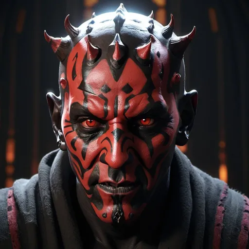 Prompt: Darth Maul, Contre-Jour Post-Production photorealistic SFX detailed elegant realistic super detailed 32k resolution Substance Designer ILM eldritch soft light magic particles particle system is celestial dreamy fully formed fingers light dust subsurface scattering expressive faces Iridescent Stained Glass Monster creepy sinister eerie, molecular precision