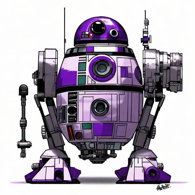 Prompt: star wars astromech droid, purple and purple color scheme.
simple illustration
