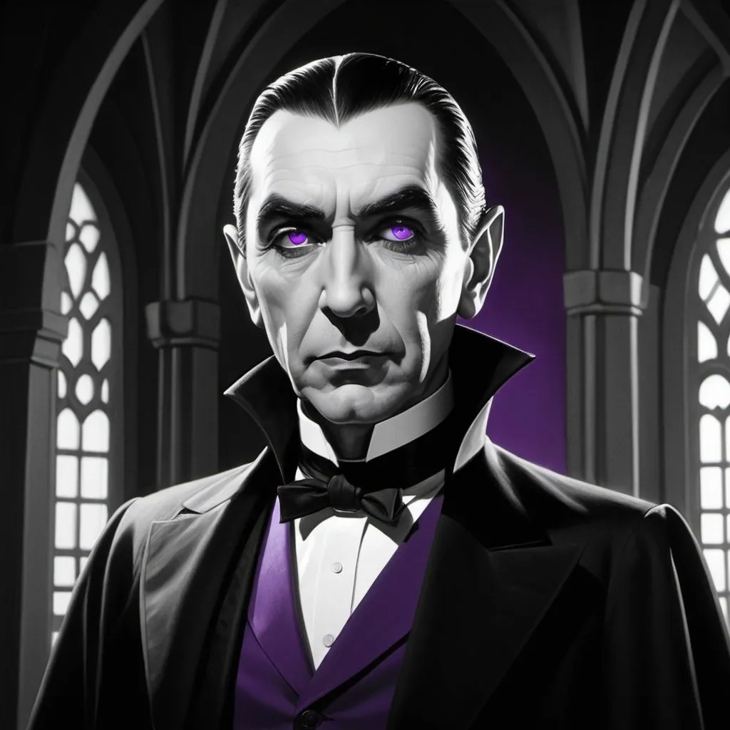 Black and white Bela Lugosi as Count Dracula with gl...