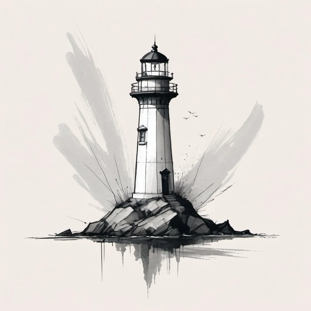 Prompt: artstrtngpt, abstract sketch of a lighthouse on a tiny island