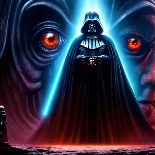 Prompt: Emperor Palpatine:(2) talking to hologram:(1.7) of Darth Vader (1.8), Hyperrealistic, splash art, concept art, mid shot, intricately detailed, color depth, dramatic, 2/3 face angle, side light, colorful background, detailed matte painting, deep color, fantastical, intricate detail, splash screen, complementary colors, fantasy concept art, 8k resolution trending on Artstation Unreal Engine 5