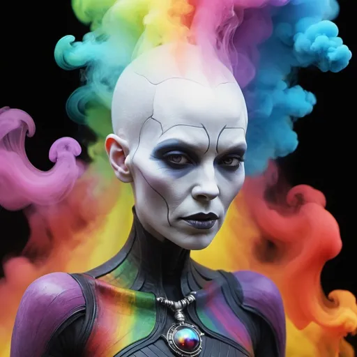 Prompt: "Rainbow ethereal smoke billowing like a living creature in the shape of Asajj Ventress, surrealist painting, photorealistic : mixed media (computer graphics, soft pastel, latex paint and impasto gouache)"
Weight:1.3

"intricate details, HDR, beautifully shot, hyperrealistic, sharp focus, 64 megapixels, 16k resolution, shot on DSLR, perfect composition, molecular precision, high contrast, cinematic, atmospheric, moody, photorealistic, hyper detailed, tilt shift, cinematic color film still. UHD.”
Weight:1.2
