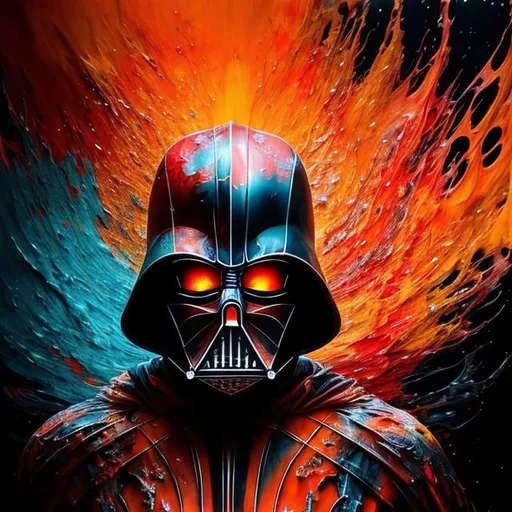 Prompt: "Terrifying orange and red colored ghost Darth Vader in orange and red color, yellow brown orange black, liquid, ink, splatter, splash, by James Jean and Arthur Rackham, masterpiece intricately detailed 8k resolution maximalist, liquid fluid painting, watercolor art, calligraphy, action painting, complex, fantastical, dramatic flow, vibrant brush strokes horrific horror creepy fire angry violent"
Weight:1   

"head and shoulders portrait, 8k resolution concept art portrait by Greg Rutkowski, Artgerm, WLOP, Alphonse Mucha dynamic lighting hyperdetailed intricately detailed Splash art trending on Artstation triadic colors Unreal Engine 5 volumetric lighting"
Weight:0.9 

"bad anatomy, poorly drawn hands, poorly drawn face, Faded, Amateur, Empty Background, Watermark, Signature, Text, amateur blurred blurry body out of frame border cut off deformed disfigured draft extra limbs frame grainy out of frame poorly drawn face poorly drawn feet poorly drawn hands signature tiling ugly watermark"
Weight:-1   