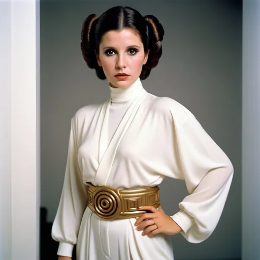 Prompt: "1980's model, Princess Leia, high fashion, 80's vogue, business casual, full shot, hyperdetailed, shot by Arthur Elgort, 32k resolution, molecular precision."
Weight:1