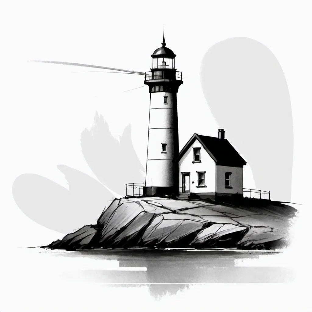 Prompt: artstrtngpt, abstract sketch of a lighthouse on a tiny island