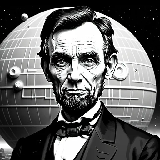 Prompt: Abraham Lincoln with enormous, cute-core, bulging googly eyes, death star in the background, 16k resolution