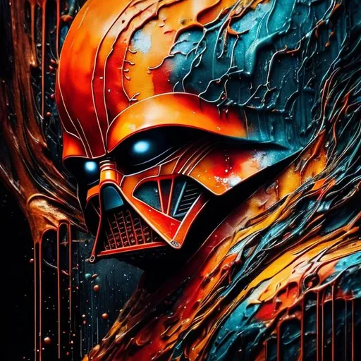 Prompt: "Terrifying orange and red colored ghost Darth Vader in orange and red color, yellow brown orange black, liquid, ink, splatter, splash, by James Jean and Arthur Rackham, masterpiece intricately detailed 8k resolution maximalist, liquid fluid painting, watercolor art, calligraphy, action painting, complex, fantastical, dramatic flow, vibrant brush strokes horrific horror creepy fire angry violent"
Weight:1   

"head and shoulders portrait, 8k resolution concept art portrait by Greg Rutkowski, Artgerm, WLOP, Alphonse Mucha dynamic lighting hyperdetailed intricately detailed Splash art trending on Artstation triadic colors Unreal Engine 5 volumetric lighting"
Weight:0.9 

"bad anatomy, poorly drawn hands, poorly drawn face, Faded, Amateur, Empty Background, Watermark, Signature, Text, amateur blurred blurry body out of frame border cut off deformed disfigured draft extra limbs frame grainy out of frame poorly drawn face poorly drawn feet poorly drawn hands signature tiling ugly watermark"
Weight:-1   