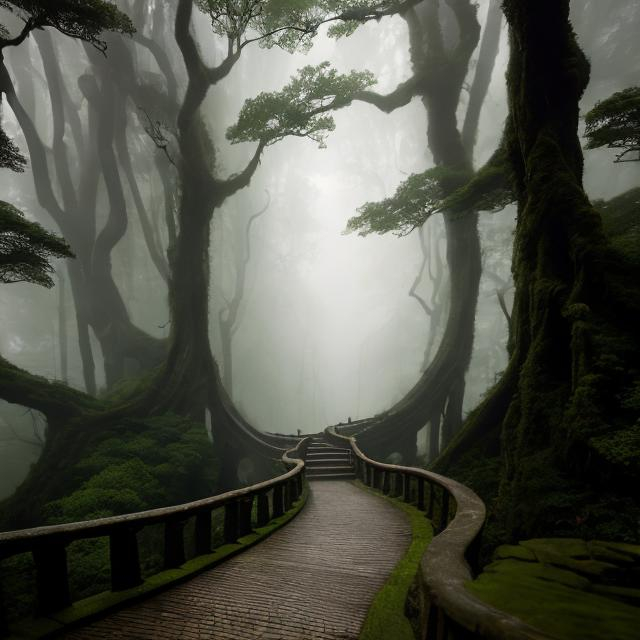 Prompt: "Enchanting cinematic film still of Multiple winding paths originating from multiple points in a lush forest leading to mysterious and fantastical Bridge. Misty, Serene but dim atmosphere."
Weight:1
"Amazingly hyperdetailed, a masterpiece, ethereal, photorealistic, 8k resolution, 64 megapixel, HDR, detailed, intricatetly detailed."
Weight:0.9

"ugly, tiling, poorly drawn hands, poorly drawn feet, poorly drawn face, out of frame, extra limbs, disfigured, deformed, body out of frame, blurry, bad anatomy, blurred, watermark, grainy, signature, cut off, draft"
Weight:-0.3 