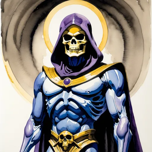 Prompt: "Skeletor. Golden ratio, washed India ink and watercolor on paper by the Belgian artist Léon Spilliaert."
Weight:1.5

"16k resolution, HDR, UHD, 64 megapixels, highest quality, masterpiece."
Weight:1.3