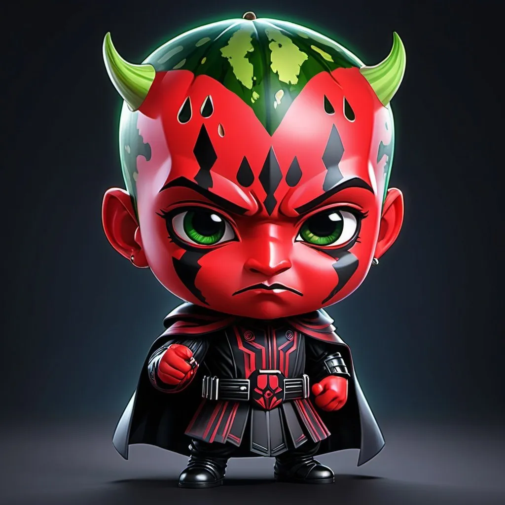 Prompt: watermelon humanization, watermelon as human, Darth Maul chibi, anime style, shy face, beautiful and young, flirty atmosphere, ambient color, illustration, detailed. 32k resolution, molecular precision.