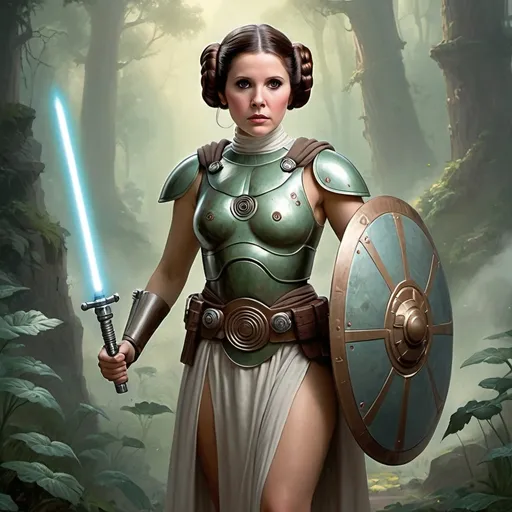 Prompt: "Princess Leia as a Hoplite warrior wearing Hoplite Armor. by Genndy Tartakovsky"
Weight:1   

"ethereal fantasy hyperdetailed mist Thomas Kinkade, 32k resolution, molecular precision, ultra sharp focus."
Weight:0.9 