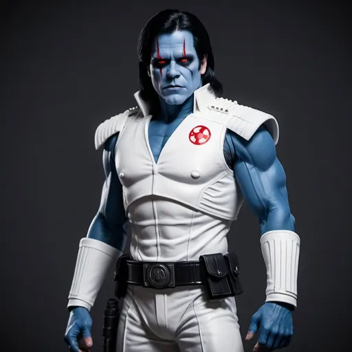 Prompt: Glenn Danzig as a Chiss (COMPLETELY BLUE SKIN! COMPLETELY RED EYES!), Full body dynamic pose, white grand admiral uniform, Star Wars, 32k resolution, molecular precision, ultra sharp focus."
Weight:0.7