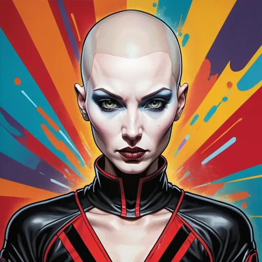 Prompt: "A piece of authentic pop art comic style showcasing the essence of Asajj Ventress (completely bald, pallid and pale skin). Incorporate vibrant colors and bold graphic elements that capture her energy and personality. Consider using contrasting hues, dynamic patterns, and exaggerated features to make the artwork truly pop. Emphasize her iconic style and presence through your unique interpretation, blending elements of music, fashion, and culture. Let your creativity run wild as you transform their image into a striking and memorable work of art that celebrates their impact on the world."
Weight:1  

"Hyperrealistic, splash art, concept art, mid shot, intricately detailed, color depth, dramatic, 2/3 face angle, side light, colorful background, 32k resolution, molecular precision."
Weight:0.9 