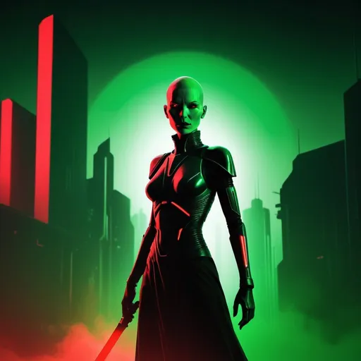 Prompt: Sci-fi noir silhouette poster, (Red and green color scheme:1.2), Asajj Ventress figure dissolving in dust, (Vibrant neon glow:1.3), Futuristic cityscape, Dynamic composition, Intricate vector art, (Moody atmosphere:1.2), Dramatic contrast, Striking silhouette.
32k Resolution, Molecular Precision, Sharp Focus, High Contrast, Perfect Composition.