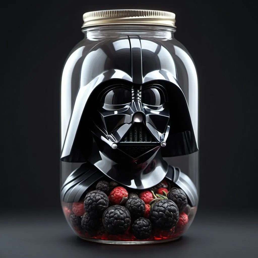 Prompt: Darth Vader in a jar, perfect composition, beautiful detailed intricate insanely detailed octane render trending on artstation, 16k artistic photography, photorealistic concept art, soft natural volumetric cinematic perfect light, chiaroscuro, award - winning photograph, masterpiece, oil on canvas, raphael, caravaggio, greg rutkowski, beeple, beksinski