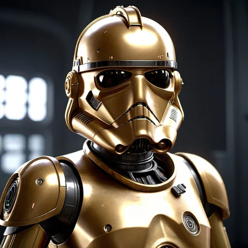 Prompt: "stormtrooper C-3PO mash-up hybrid"
Weight:1   

"3D Game Cinematic Feel, Epic 3D Videogame Graphics, Intricately Detailed, 32k resolution, molecular precision, ultra sharp focus, Dynamic Lighting, Unreal Engine 5, CryEngine, Trending on ArtStation, HDR, 3D Masterpiece, Unity Render, Perfect Composition"
Weight:0.9