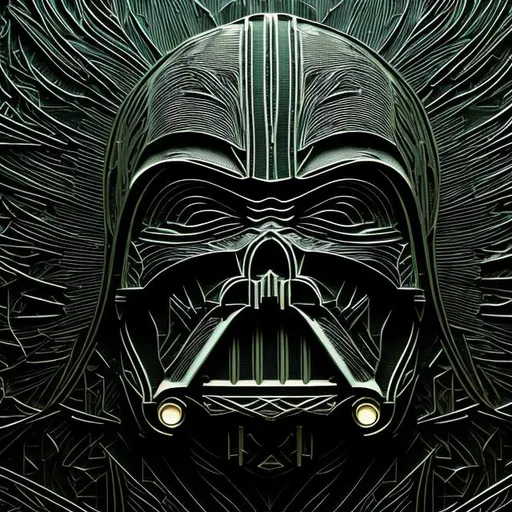 a plastic Darth Vader face on a cracked surface, mad...