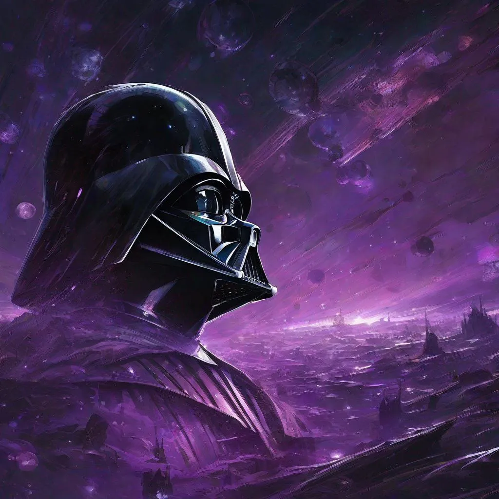 Prompt: (darth vader) from star wars surrounded purple stellar bioluminescent orbs on bioluminescent field glow milky way death star, soft lighting, sharp focus, by Marc Simonetti & Yoji Shinkawa & WLOP, paint drops, rough edges, trending on artstation, studio photo, intricate details, highly detailed
