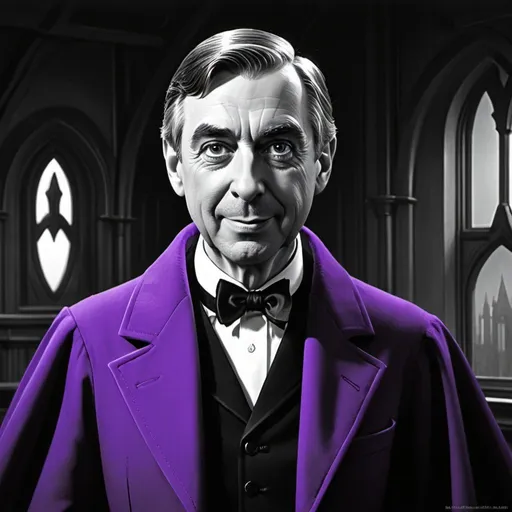 Prompt: Black and white Mr. Rogers as Count Dracula with glowing purple eyes by artist "anime", Retrofuturism Key Visual, by Ralph McQuarrie, Ron Cobb, Iain McCaig by artist "Retrofuturism", Retrofuturism Key Visual, Retrofuturism art, Syd Mead", Deep Color, Intricate, 16k resolution concept art, Natural Lighting, Beautiful Composition"
Weight:1 
 
"intricate details, HDR, molecular precision, hyperrealistic, sharp focus, 16k resolution, sharp focus, perfect composition, high contrast, atmospheric, moody, hyper detailed, UHD.”
Weight:0.9