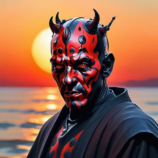 Prompt: Darth Maul, sunset, abstract art<1.8>, broken mirrors neo-impressionism <2.0>, 32k resolution, molecular precision, ultra sharp focus.