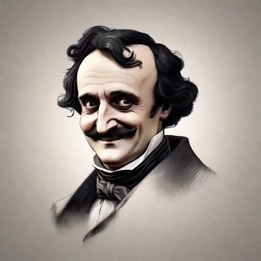 Prompt: A happy, energetic professional portrait of Edgar Allan Poe with a big happy smile, looking straight into the camera, photorealistic, volumetric lighting, full color, hyperdetailed