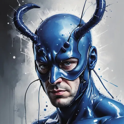 Prompt: Portrait of Ben Edlund's character "The Tick" by Andrea Lie :: Jacek Szynkarczuk :: Jeremy Mann :: Agnes Cecile 32k resolution, molecular precision, ultra sharp focus.