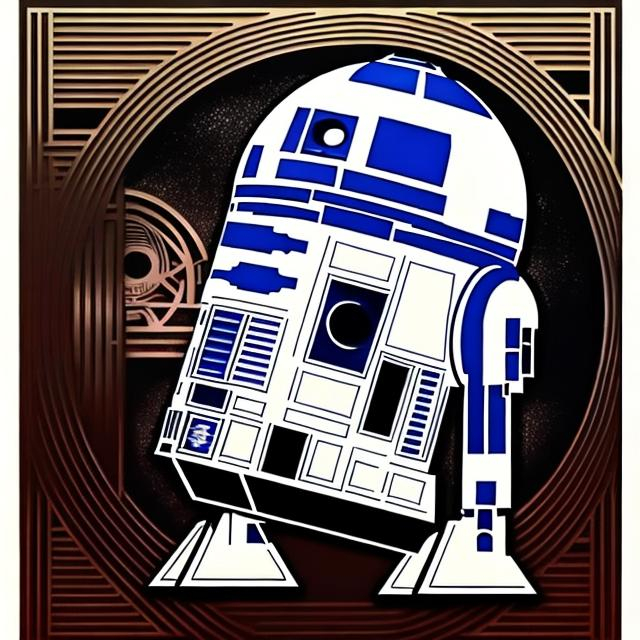 Prompt: "Full Body Shot of R2-D2 (Star Wars), Intricate and geometric designs inspired by the Mandala Art Deco movement's iconic shapes and patterns with stylish illustrations showcasing the sleek glamour and sophistication synonymous with Art Deco architecture and fashion and Detailed portrayals of Mandala Art Deco interiors, emphasizing the lavishness and modernity of the era, hyperdetailed by Carl Krull" Weight:1 "ugly, tiling, poorly drawn hands, poorly drawn feet, poorly drawn face, out of frame, extra limbs, disfigured, deformed, body out of frame, blurry, bad anatomy, blurred, watermark, grainy, signature, cut off, draft" Weight:-0.3 "detailed matte painting, deep color, fantastical, intricate detail, splash screen, complementary colors, fantasy concept art, 8k resolution trending on Artstation Unreal Engine 5" Weight:0.9