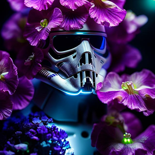 Prompt: "Extremely detailed cinematic film still photography of close up eye with bioluminescence, Stormtrooper inside the iris!! bioluminescent Stormtrooper inside iris!!! surrounded by flowers!!!! Insanely Detailed Mixed-Media Photography by jeremy mann, Dan Witz, Peter Gric, akiko goto, Francis Bacon, 4k, Hyperrealism, Masterpiece, Chiaroscuro"
Weight:3  

"Liz Gael, bad anatomy, poorly drawn hands, poorly drawn face, Faded, Amateur, Empty Background, Watermark, Signature, Text, amateur blurred blurry body out of frame border cut off deformed disfigured draft extra limbs frame grainy out of frame poorly drawn face poorly drawn feet poorly drawn hands signature tiling ugly watermark"
Weight:-1   

"Hyperrealistic, splash art, concept art, mid shot, intricately detailed, color depth, dramatic, 2/3 face angle, side light, colorful background"
Weight:0.9  

"intricate mech details, ground level shot, 8K resolution, Cinema 4D, Behance HD, polished metal, Unreal Engine 5, rendered in Blender, sci-fi, star wars, futuristic, trending on Artstation, epic, cinematic background, dramatic, atmospheric"
Weight:0.9 