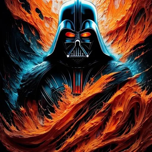 Prompt: "Terrifying orange and red colored ghost Darth Vader in orange and red color, Darth Vader is orange and red, yellow brown orange black, liquid, ink, splatter, splash, by James Jean and Arthur Rackham, masterpiece intricately detailed 8k resolution maximalist, liquid fluid painting, watercolor art, calligraphy, action painting, complex, fantastical, dramatic flow, vibrant brush strokes horrific horror creepy fire angry violent"
Weight:1   

"head and shoulders portrait, 8k resolution concept art portrait by Greg Rutkowski, Artgerm, WLOP, Alphonse Mucha dynamic lighting hyperdetailed intricately detailed Splash art trending on Artstation triadic colors Unreal Engine 5 volumetric lighting"
Weight:0.9 

"bad anatomy, poorly drawn hands, poorly drawn face, Faded, Amateur, Empty Background, Watermark, Signature, Text, amateur blurred blurry body out of frame border cut off deformed disfigured draft extra limbs frame grainy out of frame poorly drawn face poorly drawn feet poorly drawn hands signature tiling ugly watermark"
Weight:-1   