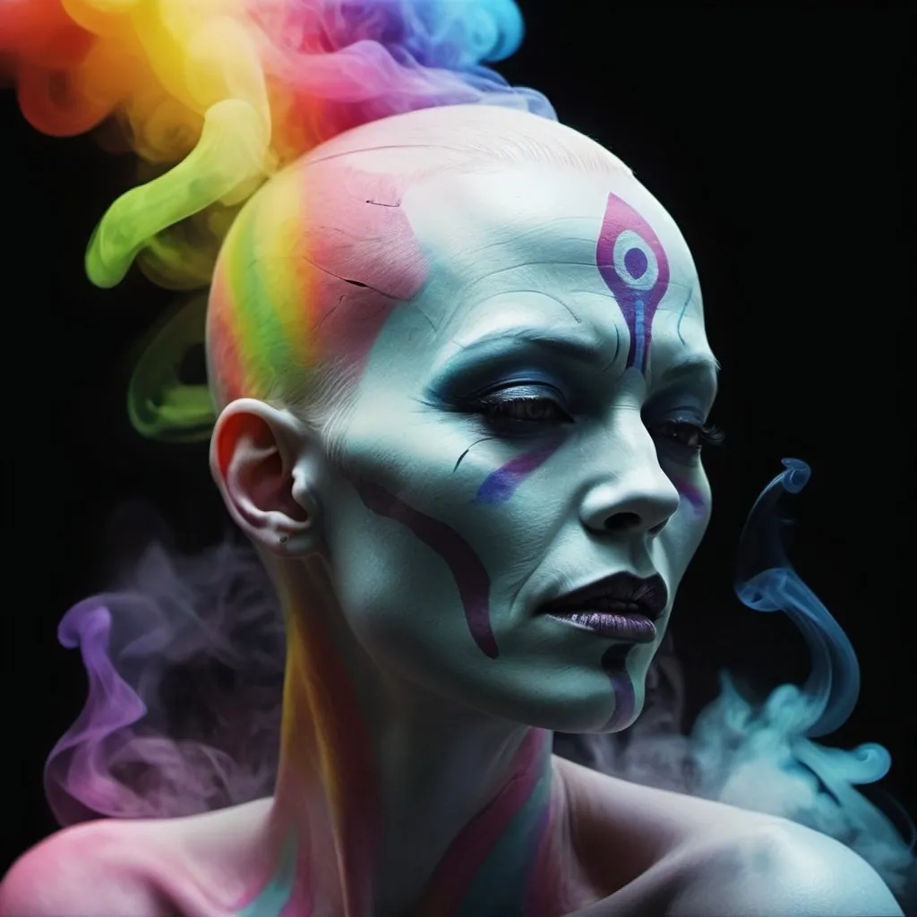 Prompt: "Rainbow ethereal smoke billowing like a living creature in the shape of Asajj Ventress, surrealist painting, photorealistic : mixed media (computer graphics, soft pastel, latex paint and impasto gouache)"
Weight:1.3

"intricate details, HDR, beautifully shot, hyperrealistic, sharp focus, 64 megapixels, 16k resolution, shot on DSLR, perfect composition, molecular precision, high contrast, cinematic, atmospheric, moody, photorealistic, hyper detailed, tilt shift, cinematic color film still. UHD.”
Weight:1.2
