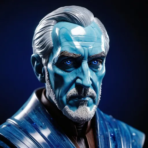 Prompt: living face of Count Dooku carved from aquamarine with striated lapis inclusions by digital textile artist "epoch resin" by artist "melting shadows" by artist "automatism" lost in this masquerade rich backlit brightness no text please, 32k resolution, molecular precision, ultra sharp focus.