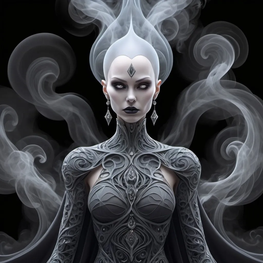 Prompt: "A crystal Asajj Ventress surrounded by smoke, dress decorated with smoke, looks like the girl will vanish"
Weight:1  

"abstract vector fractal, wave function, Zentangle, 3d shading, 32k resolution, molecular precision."
Weight:0.9