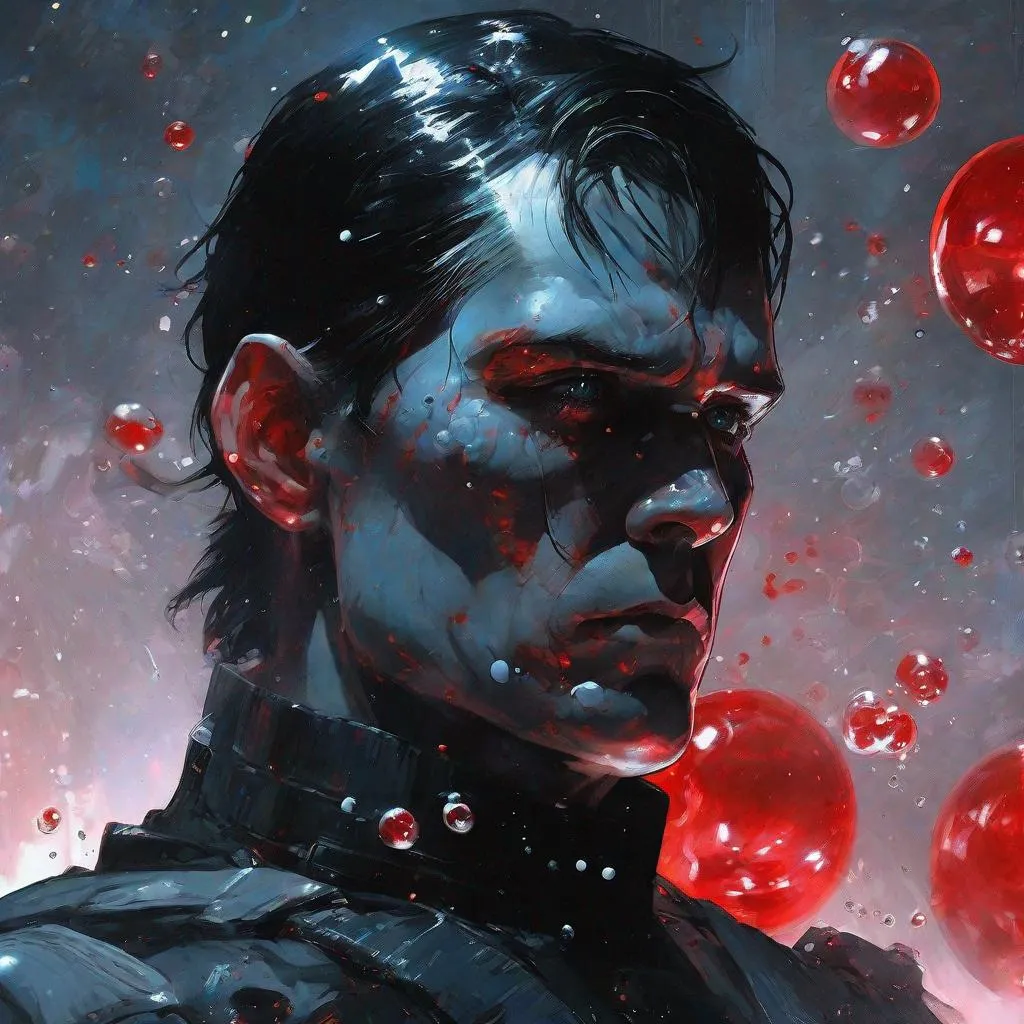 Prompt: (thrawn) from star wars with red eyes surrounded by black liquid stellar magical bath on bioluminescent black glow milky way death star, explosion of soap bubbles, soft lighting, sharp focus, by Marc Simonetti & Yoji Shinkawa & WLOP, paint drops, rough edges, trending on artstation, studio photo, intricate details, highly detailed