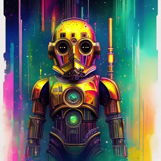 Prompt: "Digital watercolor cute chibi baby C3PO from Star Wars, Fantasyscape sunset, by Waterhouse, Carne Griffiths, Minjae Lee, Ana Paula Hoppe, Stylized watercolor art, Intricate, Complex contrast, HDR, Sharp, soft Cinematic Volumetric lighting, flowery pastel colours, wide long shot, perfect masterpiece"
Weight:1