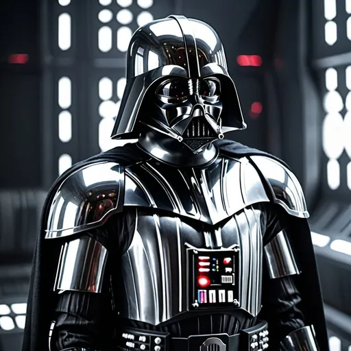 Prompt: "darth vader wearing chrome armor and suit"
Weight:1.5

"Cinematic shot, photos taken by sony, incredibly detailed, sharpen, details, professional lighting, HDR, 32K resolution, 64 megapixels, photography lighting, 50mm, ultra sharp focus, molecular precision."
Weight:1