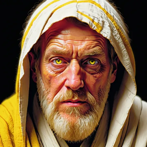 Prompt: Glitch Art, Art image of Old Ben Kenobi, yellow eyes, sulky, wicked, has a wild look about him, 1901 north England setting 32k resolution, molecular precision, ultra sharp focus.