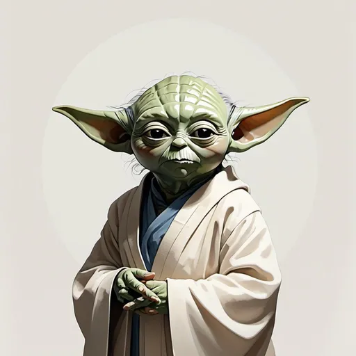 Prompt: An exquisite minimalist illustration showcases a serene and delicate young Yoda, exuding tranquility in her pose and expression. With a soft color palette of light grey, off-white, subtle gold, and blue, the design emanates modern minimalism. The subject, adorned in fashionable attire, is portrayed with clean lines and an ethereal quality, capturing the essence of refined elegance. The background is minimal and harmonic, allowing the subject to be the focal point of the captivating artistic poster. Watercolor, trending on artstation, sharp focus, studio photo, intricate details, highly detailed, by greg rutkowski. 32k resolution, molecular precision.